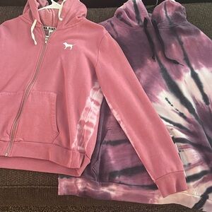 Pink Hoodies, one is zip up, the other hoodie is long